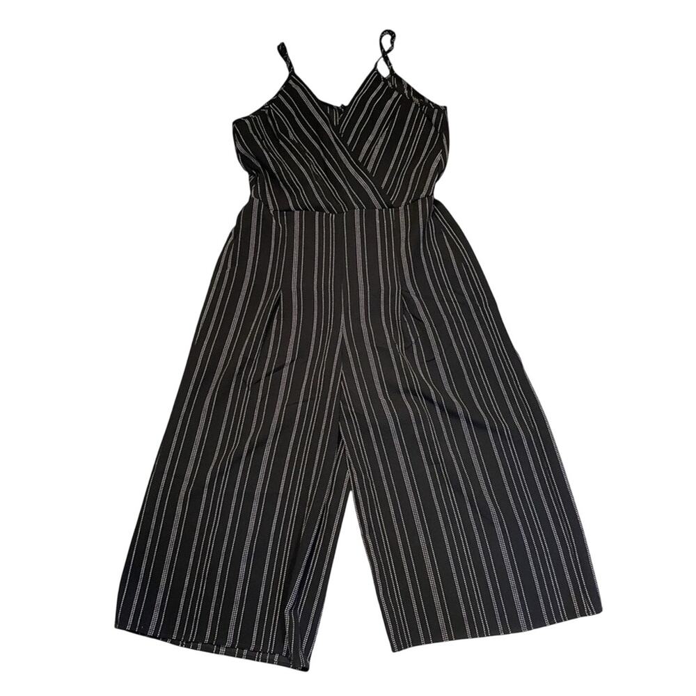 Trixxi Jumpsuit Womens M Black Stripes Strappy Capri Wide Leg Wrap Sleeveless